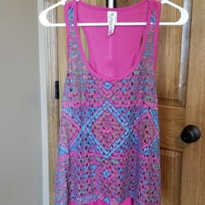 Pink/multi colored boho tank